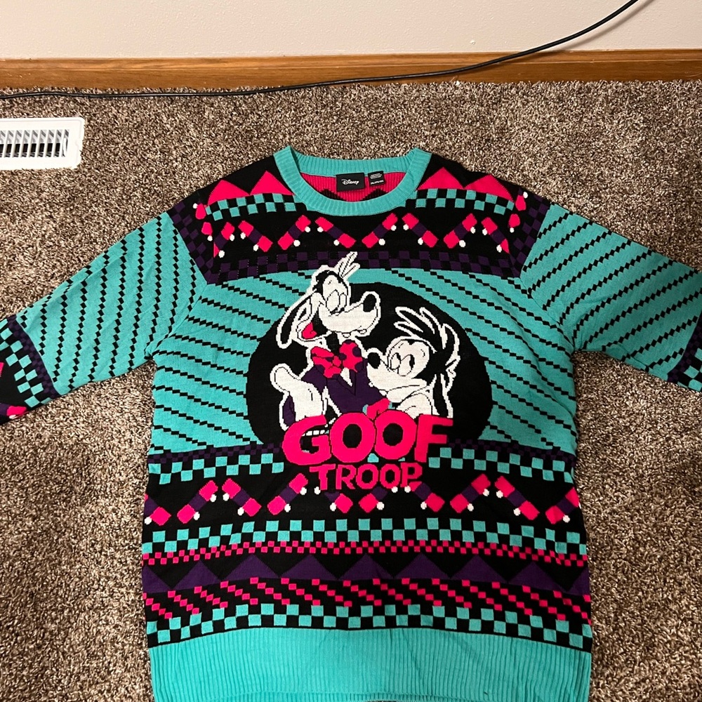 Disney Goof Troop Mens Sweater - Teal and Pink 2XL